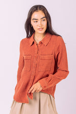 Washed Soft Crinkle Gauze Button Down Shirt Top