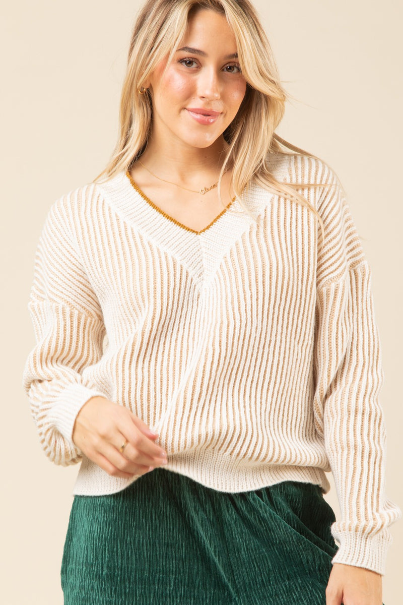 Oversized Vertical Stripe Tow Tone Sweater Top