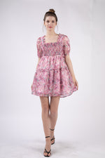 Floral Organza Sheer Fabric Babydoll Mini Dress