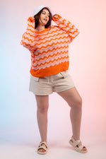 PLUS SIZE Long Sleeve Wavy Stripe Summer Sweater