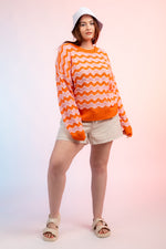 PLUS SIZE Long Sleeve Wavy Stripe Summer Sweater