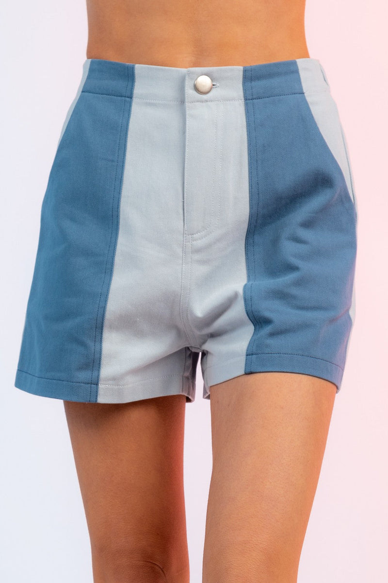 Color Blocked Mini Shorts with Pockets
