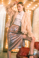 Ruched sequin holiday skirt