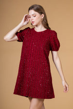 Puff sleeve chevron sequin knit dress