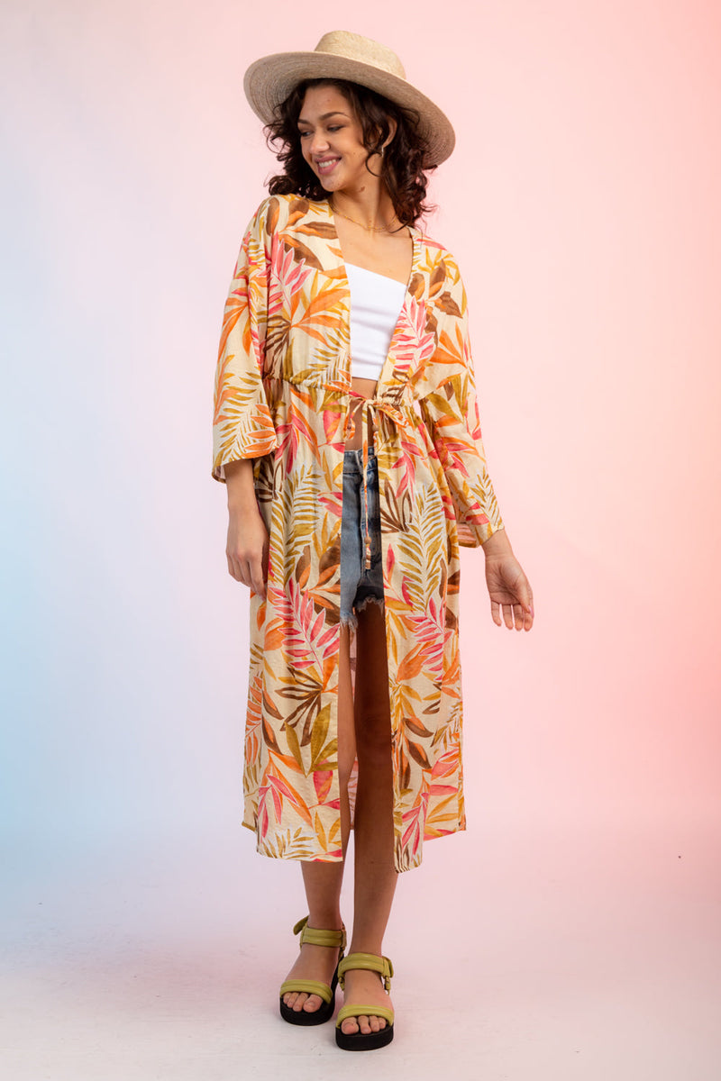 3/4 Sleeve Floral Print Kimono Duster/Swim Cover-Up