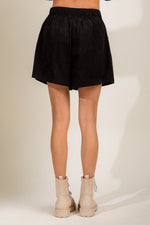 Pleated solid corduroy shorts