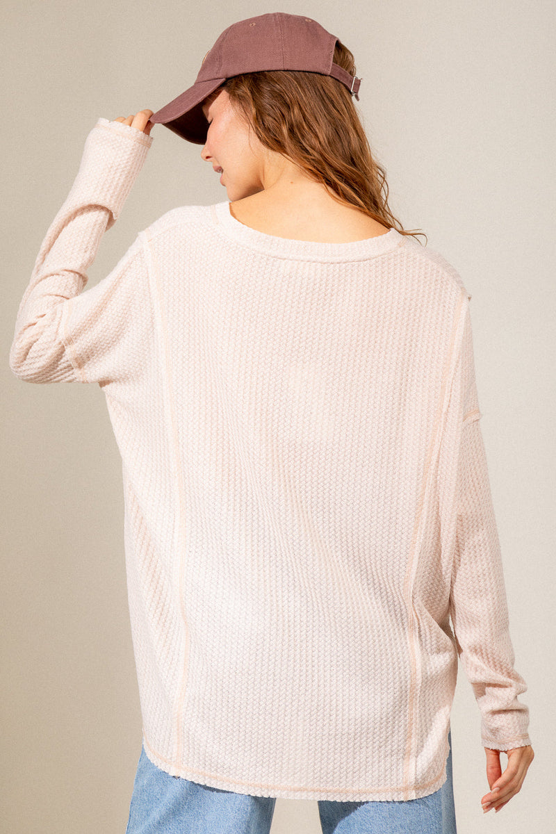Oversized solid waffle knit comfy tunic top