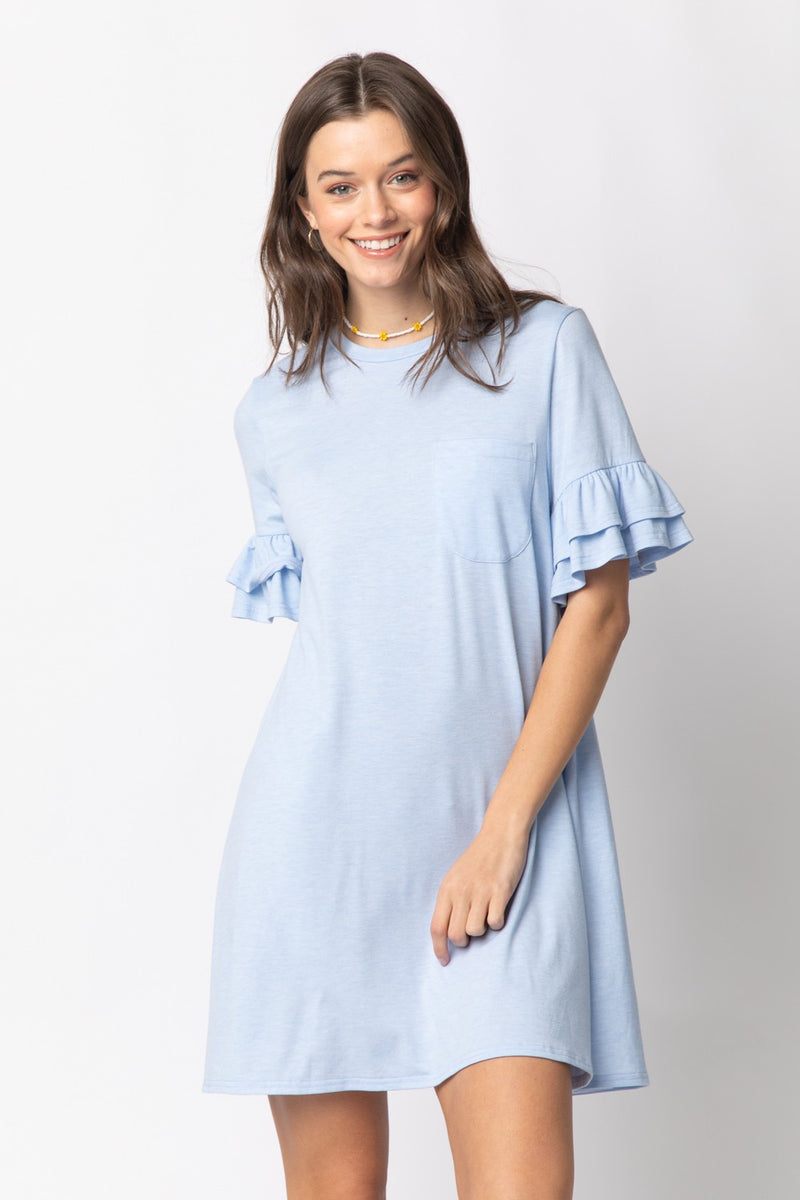 French Terry Ruffle Pocket Tee Shirt Dress