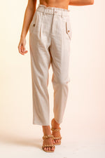 High Waisted Linen Pants with Flap Pocket Detail