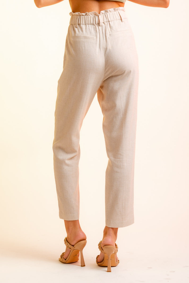 High Waisted Linen Pants with Flap Pocket Detail
