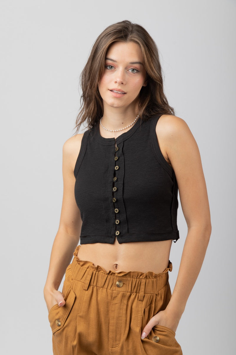 PRE ORDER - Crewneck lace up sleeveless ribbed crop top