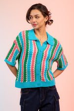 Half Sleeve Multi-Stripe Buttoned Summer Sweater