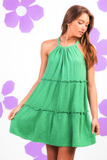 Double Gauze Tiered Halter Washed Mini Dress
