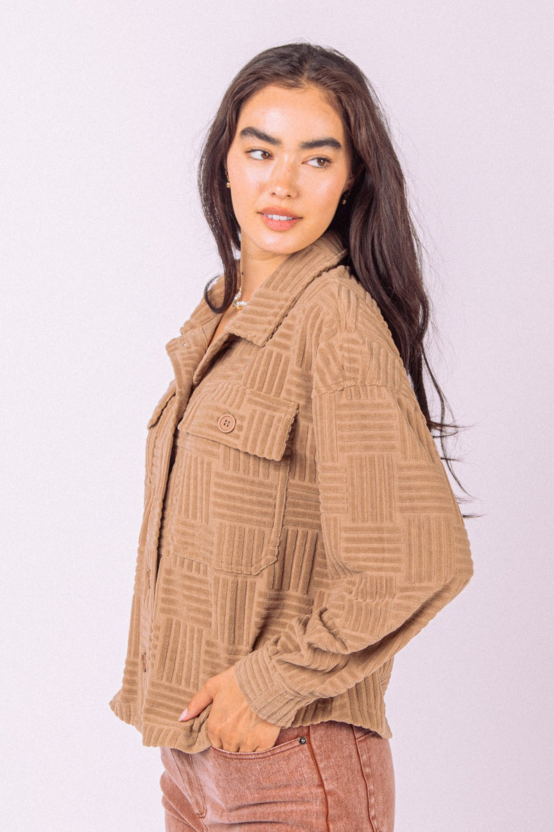 Comfy Soft Embossed Textured Towel  Casual Shacket