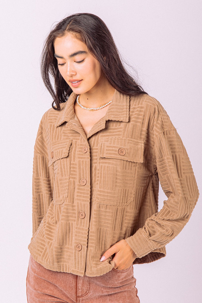Comfy Soft Embossed Textured Towel  Casual Shacket