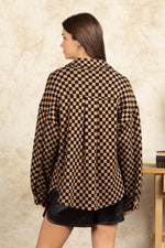 Button Down Double Knit Checkered Shacket Jacket