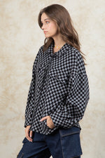 Button Down Double Knit Checkered Shacket Jacket