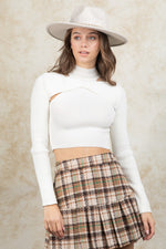 Fitted Cut-out Solid Ribbed Sweater Crop Top