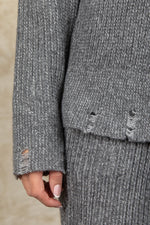 Distressed Detail Front Button Sweater Cardigan