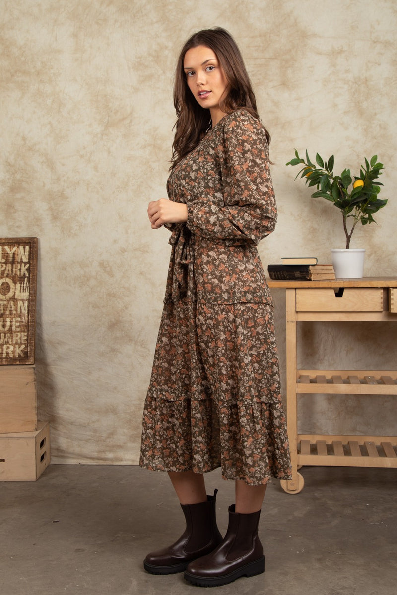 Floral Printed Puff Sleeve Maxi Dress