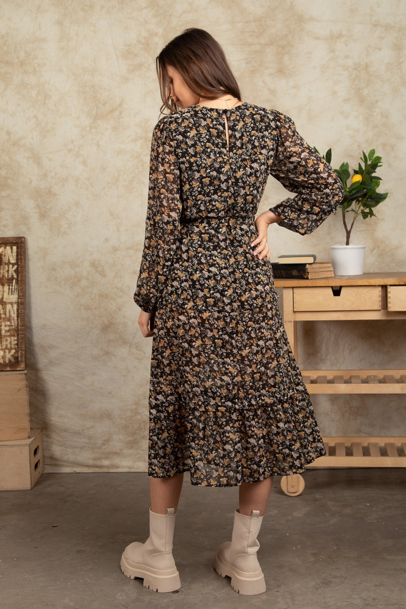 Floral Printed Puff Sleeve Maxi Dress