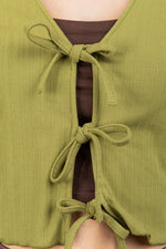 Long Sleeve Rib 3-Strap Tie V Neck Crop Top