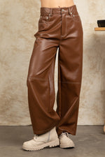 Faux Leather Straight Wide Leg Pants