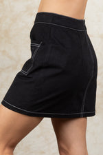 Contrast Color Stitch Straight Mini Skirt