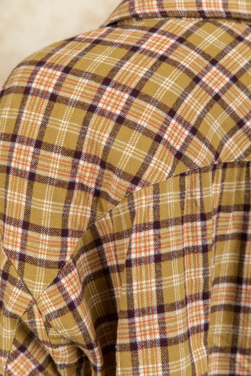 Cuff Detail Plaid Oversized Button Up Shirt