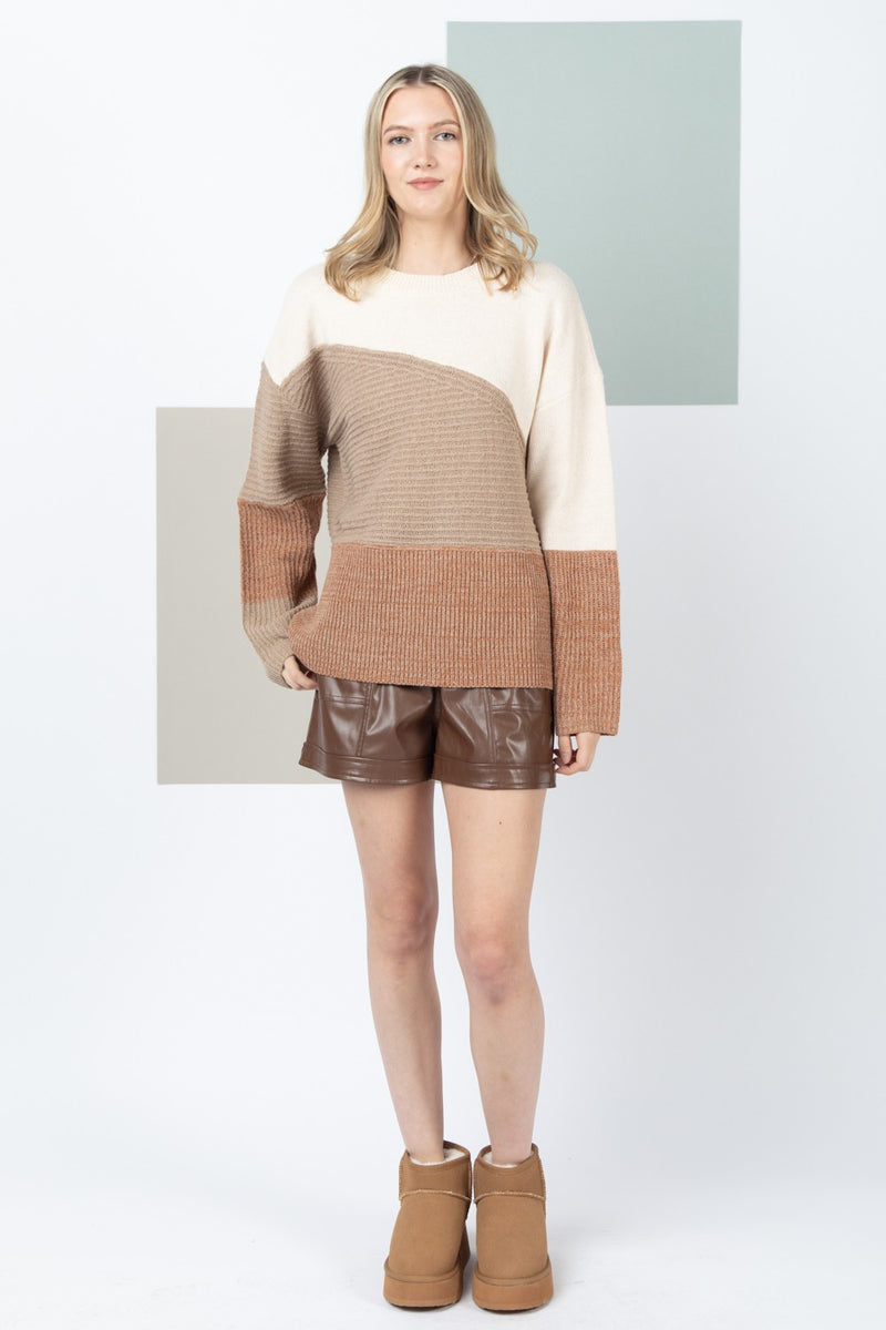 Diagonal Color Block Sweater Knit Top