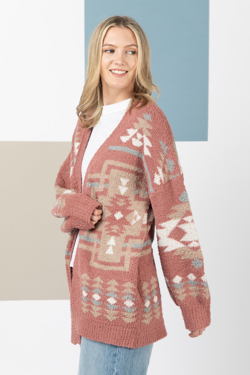 Aztec Graphic Tunic Knit Sweater Cardigan
