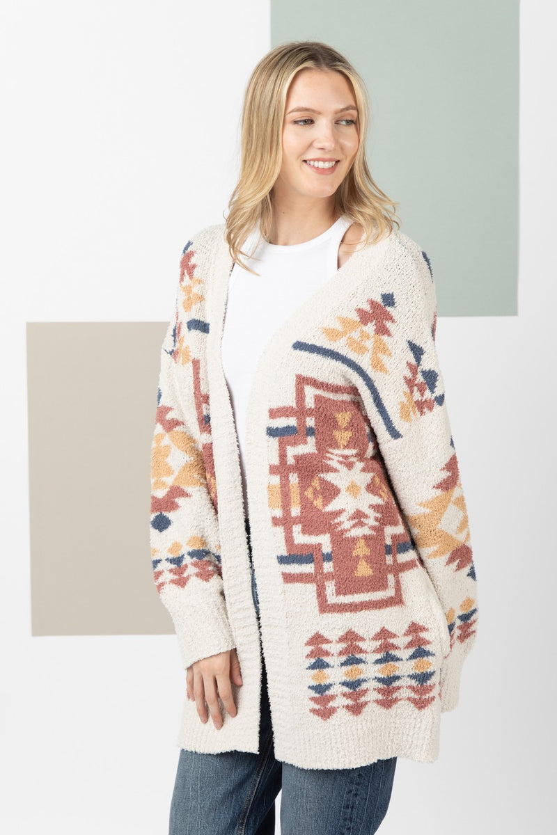 Aztec Graphic Tunic Knit Sweater Cardigan