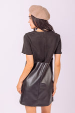 Waist Embroidered Suede & Leather Mini Dress