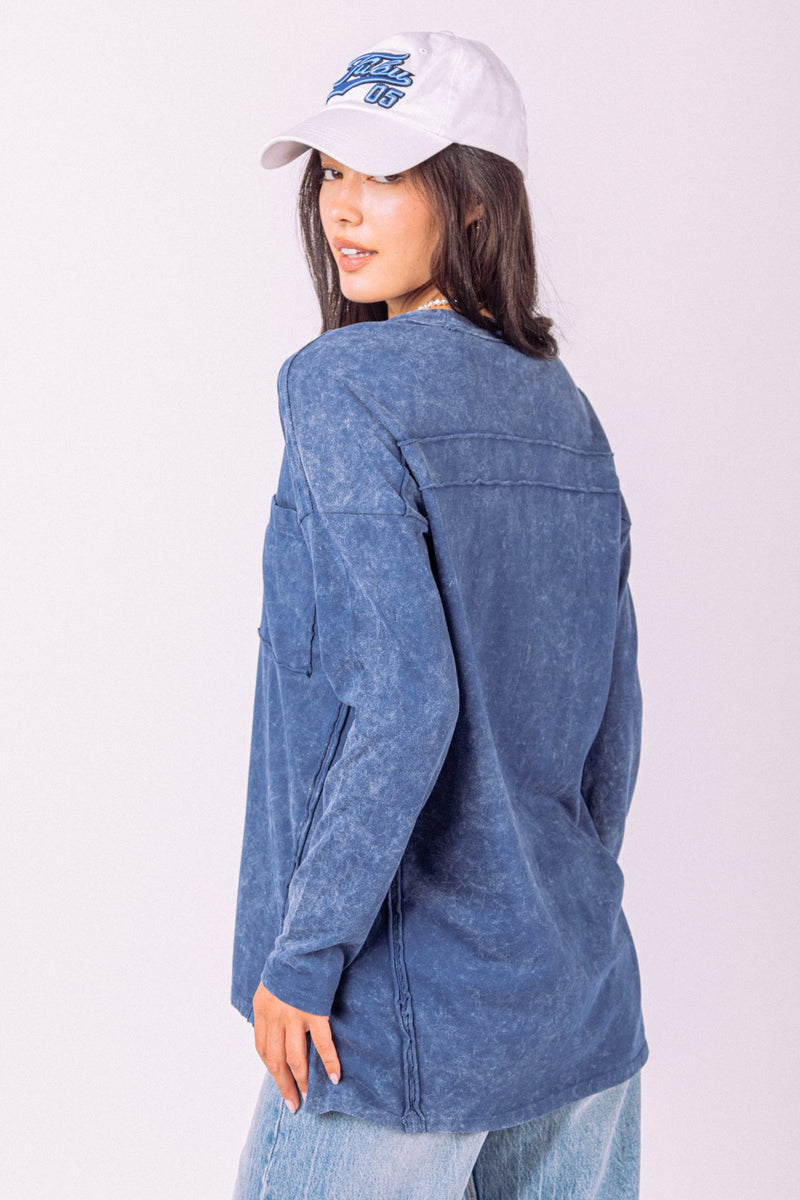 Raw Seam Detail Washed Oversized Knit Top
