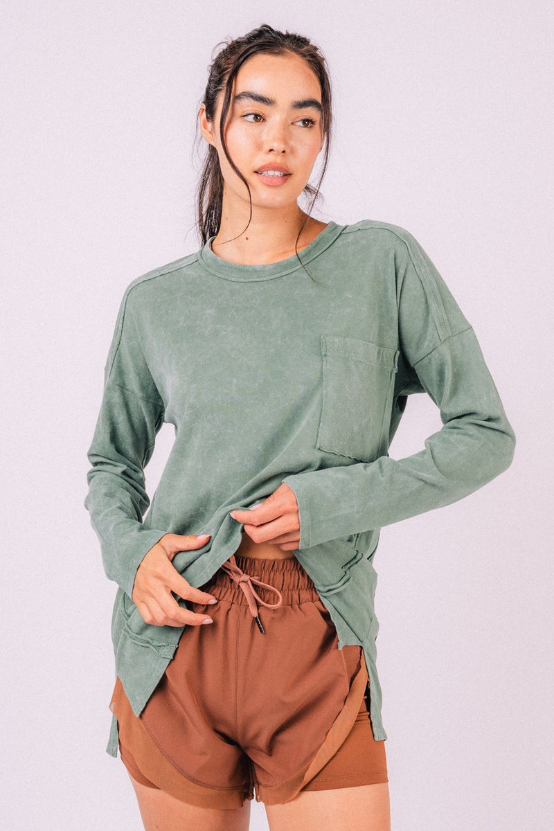 Raw Seam Detail Washed Oversized Knit Top
