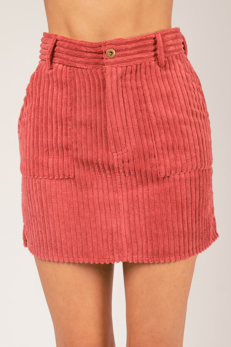 Fitted Wide Corduroy Straight Mini Skirt