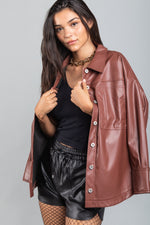 Faux Leather Oversized Casual Shacket Jacket