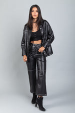 Faux Leather Oversized Casual Shacket Jacket