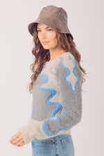 Multi Color Wave Pattern Fuzzy Knit Sweater Top