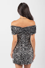 Off Shoulder Fitted Sequin Bodycon Mini Dress