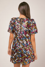 Puff Sleeve Multi-color Sequin Holiday Mini Dress