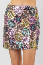 Multi Colors Sequin Fitted Holiday Mini Skirt
