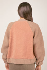 Raglan Sleeve Oversized Color Block Fleece Jacket