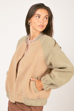 Raglan Sleeve Oversized Color Block Fleece Jacket