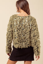 Fuzzy Feather Sequin Holiday Knit Sweater Top