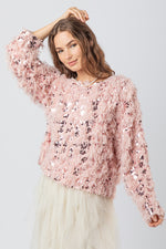 Fuzzy Feather Sequin Holiday Knit Sweater Top