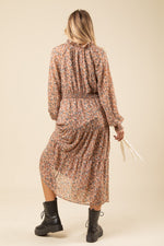 Vintage Chiffon Floral Tiered Midi Dress