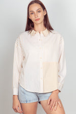 Oversized Color Block Stripe Woven Shirts Top