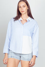 Oversized Color Block Stripe Woven Shirts Top
