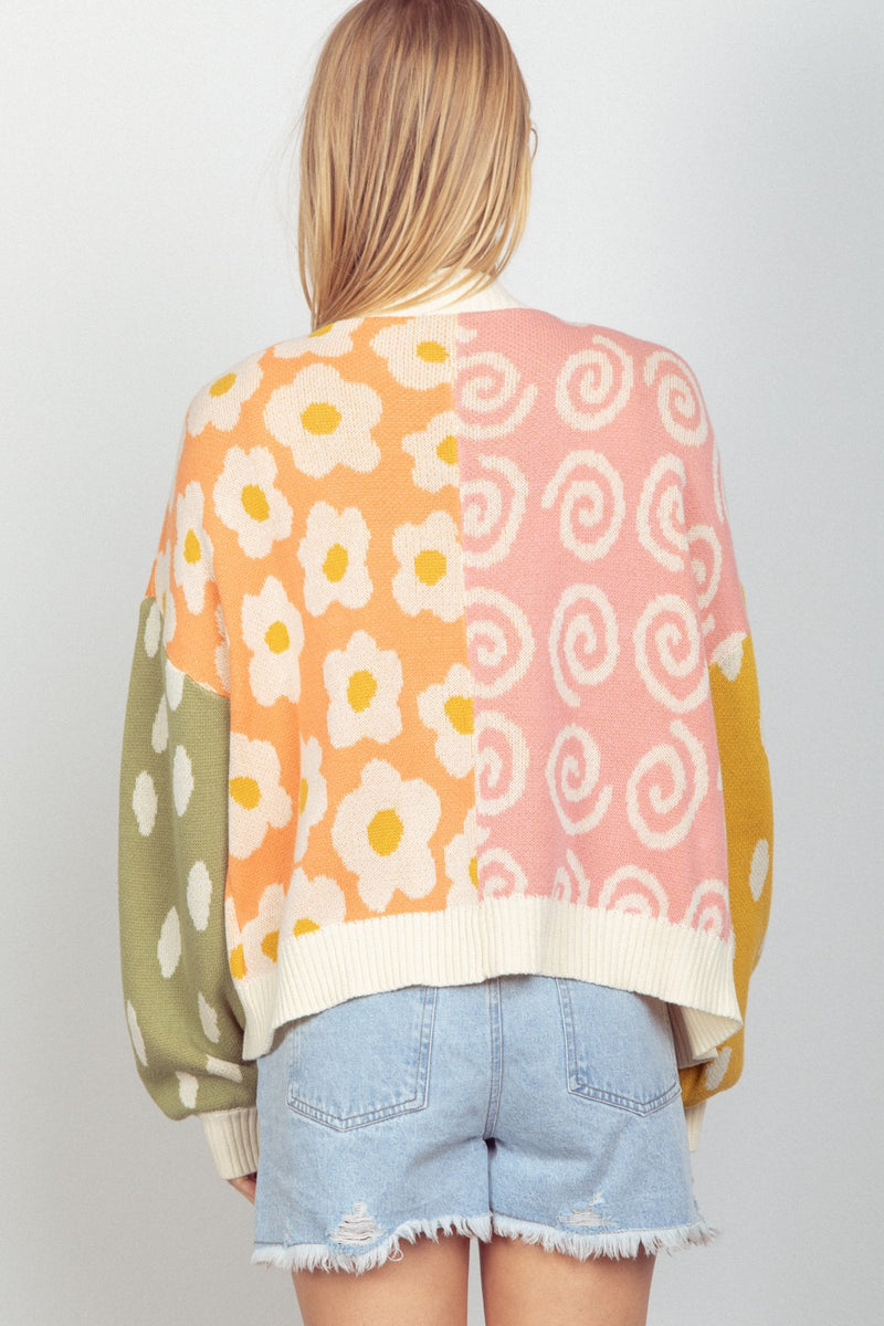 Multi Color Graphic Knit Sweater Cardigan